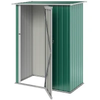 Outsunny 5ft x 3ft Garden Storage Shed, Galvanised Outdoor Metal Shed Waterproof with Sloped Roof, Lockable Door for Patio Tools, Equipment, Green(m-11)