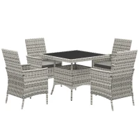 Outsunny Rattan Garden Furniture Set, Outdoor Dining Table and Chairs 4 Seater with Cushions, Square Tempered Glass Top, 4 Armchairs, for Balcony, Terrace, Conservatory, Mixed-Grey(m-1)