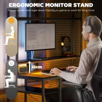 HOMCOM Computer Desk with Power Outlets and LED Lights, Home Office Desk with Monitor Stand, 2 CPU Stands and Storage Shelves, Study Table Gaming Desk with Hutch, Black(m-6)