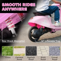 AIYAPLAY 24V Kids Electric Motorbike, Ride on Motorcycle with Manual Throttle, Brakes and LED Lights for Ages 8-12 Years, Pink(m-6)