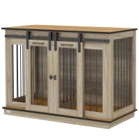 PawHut Dog Crate Furniture for Large Dogs, Double Dog Cage for Small Dogs w/ Sliding Doors, Oak Tone(m-11)