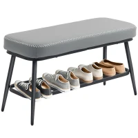 HOMCOM PU Leather Shoe Storage Bench - Grey(m-10)