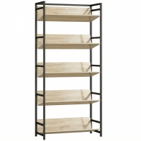 HOMCOM Bookshelf 5-Tier Metal Frame Bookcase Storage Shelves for Living Room Oak