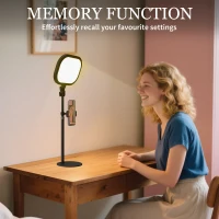 HOMCOM Selfie Light for Video Conference Lighting, Dimmable Desk Lamp with Stand Phone Holder, 5 Colour Modes & 10 Brightness Levels, Memory Function for Home Office, Recording, Video Calls, Black(m-6)