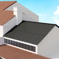Outsunny Set of 12 Corrugated Steel Roof Sheet Panels - Black(m-9)