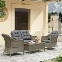 Outsunny Four-Piece Rattan Sofa Set, with Glass-Top Table - Light Grey(m-2)