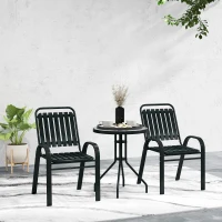 Outsunny 3 Pieces Patio Bistro Set with Stackable Chairs, Tempered Glass Table, for Outdoor, Balcony, Patio, Garden Charcoal Grey(m-9)