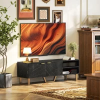 HOMCOM Marble Effect TV Unit, TV Stand Cabinet for up to 70" TVs, Modern TV Cabinet with Shelves and Storage Cupboard, Fluted Door, Extra Centre Leg, Cable Management for Living Room, Black(m-2)