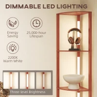 HOMCOM Corner Floor Lamp for Living Room Bedroom with Dimmable Warm White LED Light, Modern Tall Standing Lamp, Brown(m-5)
