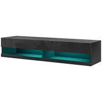 HOMCOM Floating TV Unit, Wall Mounted TV Cabinet for TVs up to 65", High Gloss Media Wall Unit with LED Lights, Storage Shelves, APP Control for Living Entertainment Room, Black(m-1)