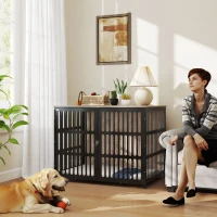 PawHut Dog Crate Furniture with Anti-Chew Resistant Mesh, Anti-Escape Single Door, for Extra Large Dogs, 118 x 80 x 92 cm(m-2)