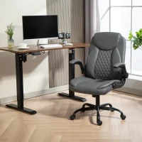 HOMCOM Faux Leather Office Chair. with Flip-Up Armrests - Charcoal Grey(m-2)