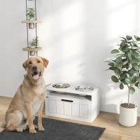 PawHut Raised Dog Bowl with Slow Feeder, Two Stainless Steel Dog Bowls, Drawer, for Large and Extra Large Dogs, White(m-2)