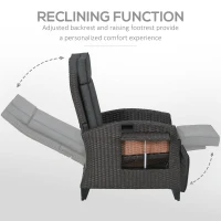 Outsunny Outdoor Recliner Chair with Adjustable Backrest and Footrest, Cushion, Side Tray, Dark Grey/Brown(m-4)
