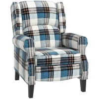 HOMCOM Wingback Reclining Chair Push Back Recliner Armchair for Living Room Bedroom with Footrest Armrests Wood Legs Blue(m-1)