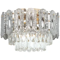 HOMCOM Chandelier Ceiling Light, 3-Light Flush Mount Fixture with Dual Crystal and Smoke Glass Shade, 40 cm LED Ceiling Light for Living Room Bedroom, 3 E14 Sockets, Bulbs Not Included, Gold Tone(m-1)