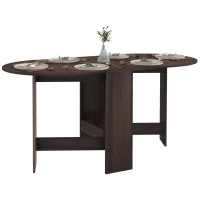 HOMCOM Folding Dining Table, Drop Leaf Table for Small Spaces, Oval Tabletop for Dining Room, Chocolate Wood Effect(m-10)