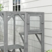 PawHut 71" Outdoor Wooden Cat House with Three Platforms, Large Door, Water-Resistant Roof, for Multiple Cats, Grey(m-9)
