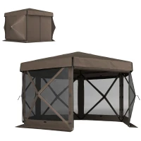 Outsunny 3 x 3(m) Hexagon Pop Up Gazebo with 5 Sides and Carry Bag, Waterproof, UV Resistant Party Tent Instant Event Shelter with Netting for Garden, Patio, Brown(m-10)