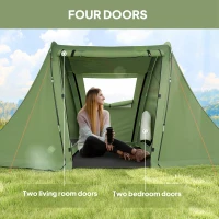Outsunny 3 Man Camping Tent with Living Area and 2 Bedrooms, 3000mm Waterproof Family Tent with Sewn-in Groundsheet and bag, Portable Dome Shelter for Hiking, Festival, Backpacking, Green(m-5)