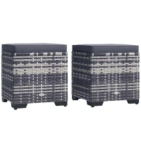 Outsunny Set of 2 Rattan Storage Ottoman, Outdoor Footstool with Removable Cushions, Garden Storage Seat for Balcony, Porch, Living Room, Dark Grey(m-10)