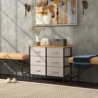 HOMCOM Fabric Chest of Drawers, Industrial Bedroom Dresser with 6 Fabric Drawers, Steel Frame and Wooden Top for Nursery, Living Room, Hallway, Cream White(m-9)