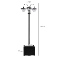 Outsunny 189cm 3-head Solar Lamp Post, Street Light with Planter, Automatic-on, 6 Hour Max Outdoor Ready LED Lighting, Black(m-3)