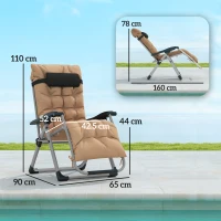 Outsunny 2 Piece Reclining Zero Gravity Sun Loungers with Cushions, Khaki(m-3)