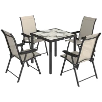 Outsunny 5 Pieces Outdoor Dining Set, Garden Dining Set for 4 with Square Table and Folding Chairs, Brown(m-10)