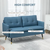 HOMCOM Modern Two Seater Sofa, Button Tufted Loveseat with Cushions and Steel Legs for Living Room, Guest Room, Dark Blue(m-4)