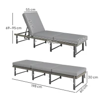 Outsunny Single Folding Rattan Sun Lounger, with Cushion - Grey(m-3)