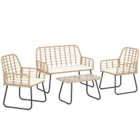 Outsunny 4 Piece Rattan Garden Furniture Set, Outdoor Patio Furniture with Loveseat, Armchairs and Coffee Table(m-1)