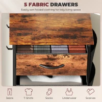 HOMCOM Chest of Five Fabric Drawers - Rustic Brown(m-4)