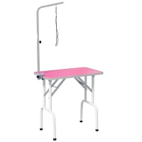 PawHut 32" Foldable Dog Grooming Table Pet Drying Beauty Table Adjustable Fixed Arm Rubber Top, Pink(m-1)