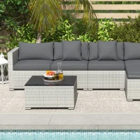 Outsunny 6 Pieces Rattan Corner Sofa Set - Mixed Grey(m-8)
