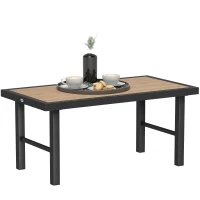 Outsunny Metal Garden Coffee Table, Outdoor Side Table with SPC Woodgrain Tabletop for Outside, Garden, Balcony, Porch, 100 x 53 x 46cm, Brown(m-10)
