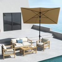 Outsunny 3 x 2 m Garden Parasol Umbrella with Aluminium Pole, UPF 50+ Rectangular Outdoor Table Parasol Sun Shade with Crank & Push Button Tilt, Metal Ribs, Brown(m-2)