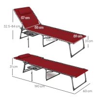 Outsunny Five-Position Reclining Sun Lounger - Red(m-3)