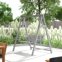 Outsunny 2 Seater Garden Swing Seat, Wooden Swing Chair Bench with Cup Holders for Outdoor Porch Patio, Grey(m-8)