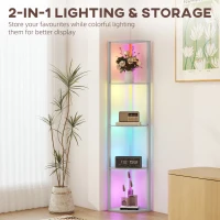HOMCOM RGB LED Floor Lamp with Shelves, 5-Tier Dimmable Standing Lamp with Adjustable Brightness and Remote Control, Modern Corner Display Shelf Unit for Living Room Bedroom Office, Grey(m-5)