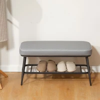 HOMCOM PU Leather Shoe Storage Bench - Grey(m-8)