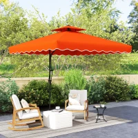 Outsunny 2.5m Cantilever Parasol with Easy Lever, Square Double Top Garden Parasol Umbrella with Ruffles and Cross Base, Overhanging Outdoor Sun Shades, Orange(m-8)