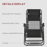 Outsunny Garden Recliner Chairs Set of 2, Outdoor Foldable Zero Gravity Chairs Set w/ Footstool and Detachable Headrest, Black(m-6)