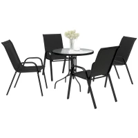 Outsunny Five-Piece Steel Patio Set, with Glass-Top Table - Black(m-10)