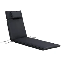 Outsunny Garden Sun Lounger Cushion Replacement Soft Sunbed Reclining Chair Relaxer Pad with Pillow, Cushion ONLY - Black(m-10)