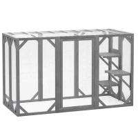 PawHut 71" Outdoor Wooden Cat House with Three Platforms, Large Door, Water-Resistant Roof, for Multiple Cats, Grey(m-10)