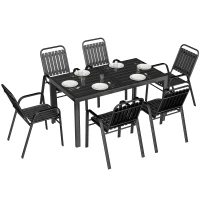 Outsunny 7 Pieces Outdoor Dining Set with Umbrella Hole, Garden Table and Chairs Set for 6 with Metal Table and Stackable Chairs(m-10)