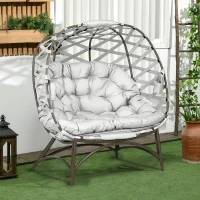 Outsunny 2 Seater Egg Chair Outdoor, Folding Weave Garden Furniture Chair with Cushion, Cup Pockets - Light Grey(m-2)