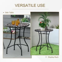 Outsunny Φ60cm Mosaic Outdoor Patio Table - Black(m-4)