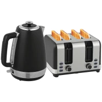 HOMCOM Stainless Steel Panel Kettle and Toaster Set - Black(m-10)